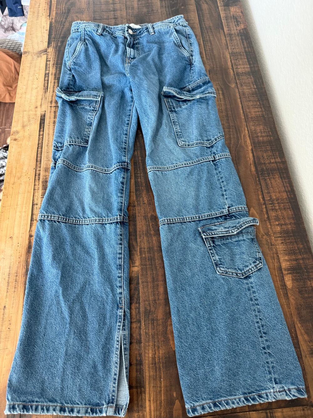 Zara Women’s Cargo Jeans Size 4 Blue Denim Y2K Utility Wide Leg
